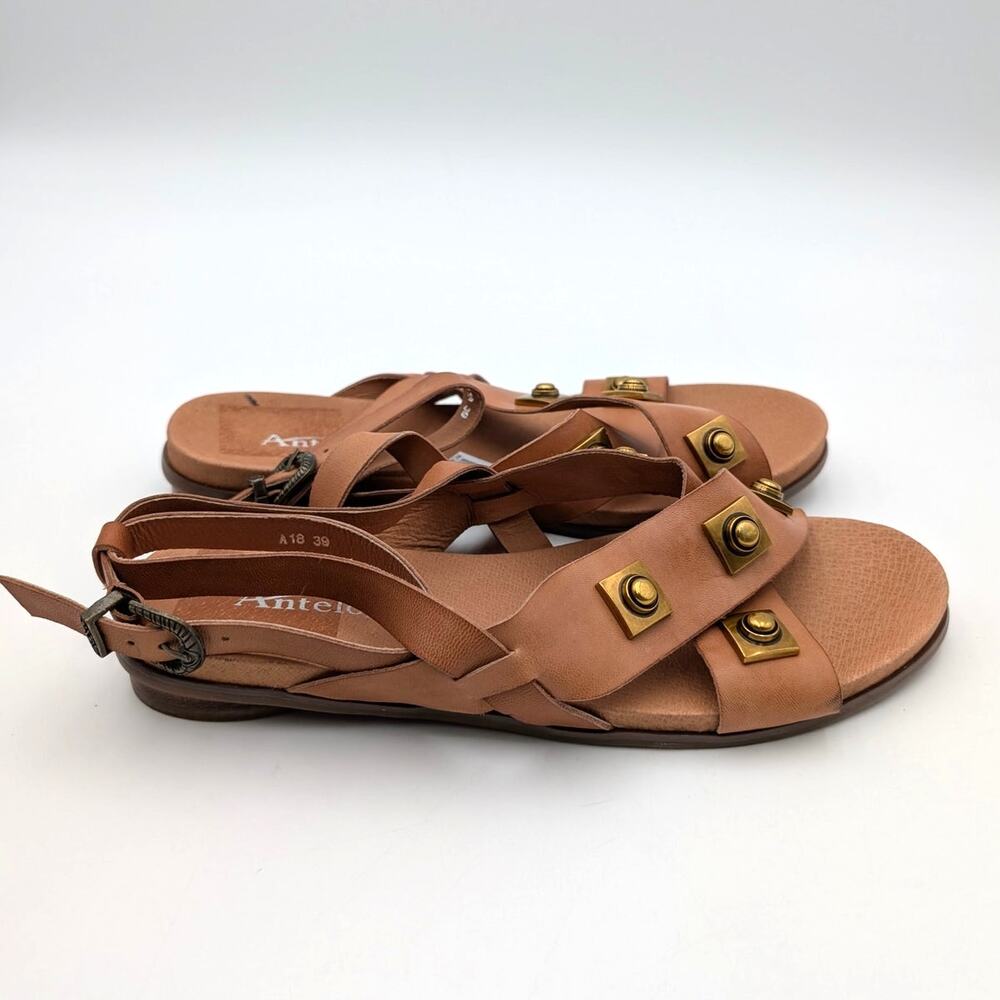 Antelope Reza Stud Block Heel Sandals Women's Tan Leather Size US9 EU39 - Picture 3 of 12